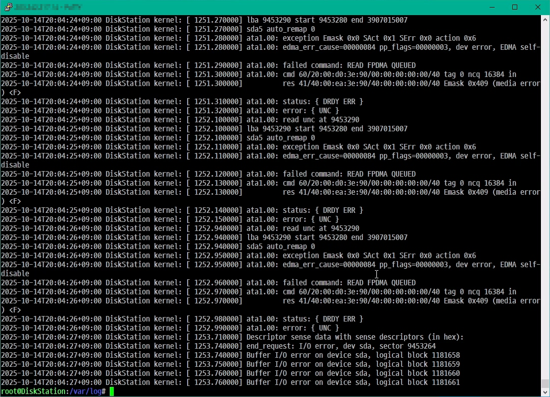 디스크에서 I/O 오류가 발생함
